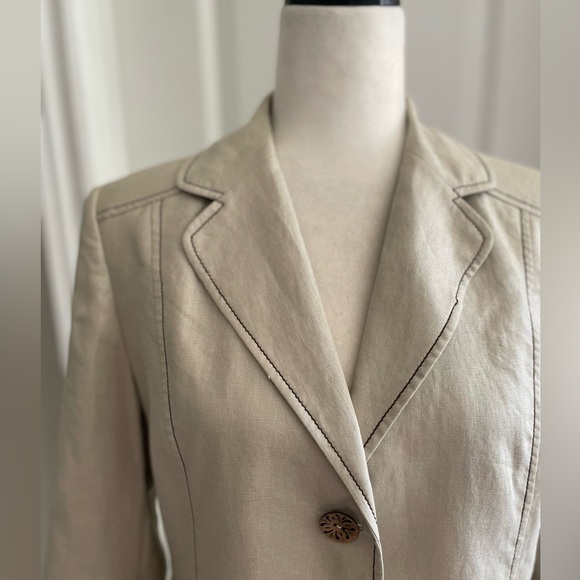 💯% Linen Silver Thread Embroidered Wood Beaded Blazer - 10 - Picture 2 of 13